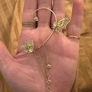 Gold Butterfly Crystal Earring Cuff